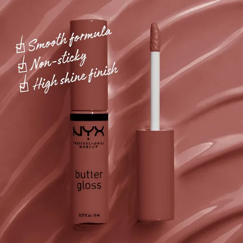 Miniatura 2 de NYX MAQUILLAJE PROFESIONAL Brillo de mantequilla, brillo de labios no pegajoso - Praline (Deep Nude)