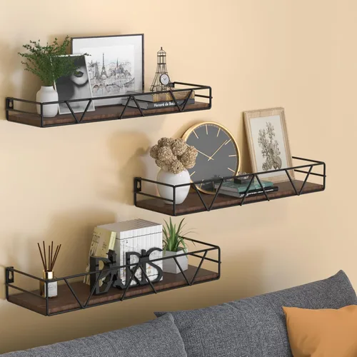 Miniatura 2 de Amaoot Juego de 3 estantes flotantes, estante de pared de madera para el hogar, estante de granja para dormitorio, estante flotante montado