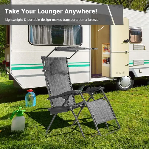 Miniatura 5 de HAPPYGRILL Zero Gravity - Sillón reclinable plegable para patio al aire libre, playa, patio, piscina, gris