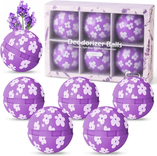 Scent-Hi - Pelotas desodorantes para tenis de lavanda, paquete de 6 unidades, aroma natural, ambientador de zapatos, bolas giratorias, eliminador de