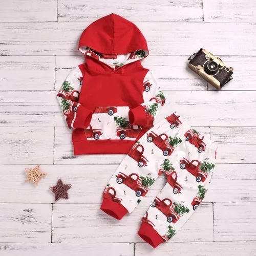 Miniatura 2 de ZOELNIC - Conjunto de ropa para bebés y niños con capucha y pantalones a cuadros