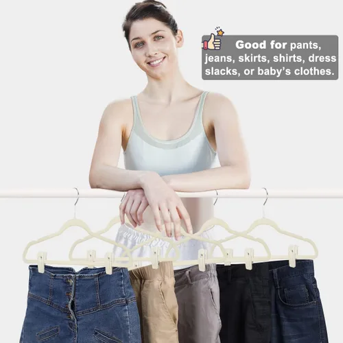 Miniatura 3 de TOFIIGREM Clips de terciopelo beige para colgar 60 unidades, clip de terciopelo antideslizante que funciona perfectamente para perchas de terciopelo