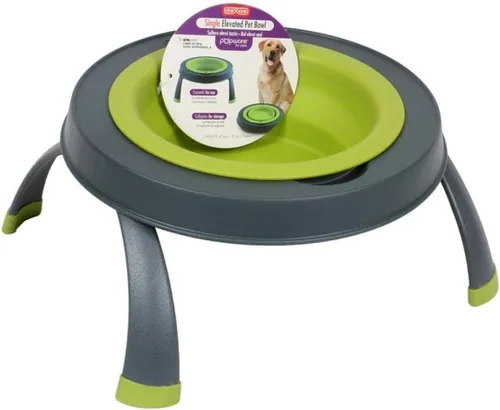 Miniatura 2 de Dexas Popware - Comedero elevado individual para mascotas, gris/azul, grande, capacidad de 4 tazas (PW140432312)