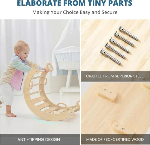 Miniatura 7 de BlueWood Pikler - Juego de triángulos de madera para niños pequeños, escalador 7 en 1, juguetes plegables para escalar, gimnasio Montessori