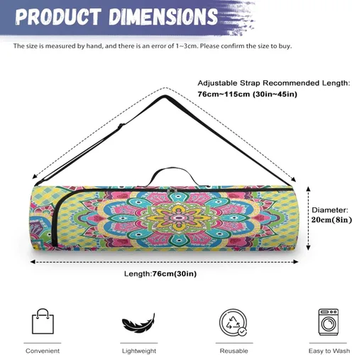 Miniatura 8 de Mandala Yoga Mat Bolsa Portador Cremallera Completa Tamaño Extra Grande 7.9 in*29.9 in Correa Ajustable Pilates Gimnasio Tote Bag Ejercicio