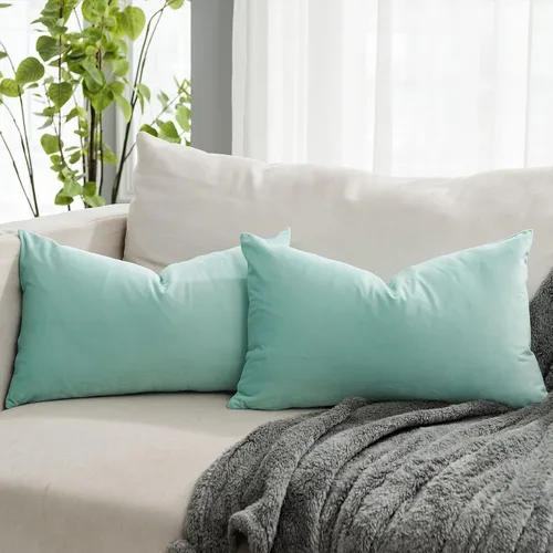 Miniatura 44 de Juego de 2 fundas de almohada decorativas de terciopelo de 14 x 14 pulgadas con cremallera, fundas de cojín cuadradas suaves y lisas de lujo