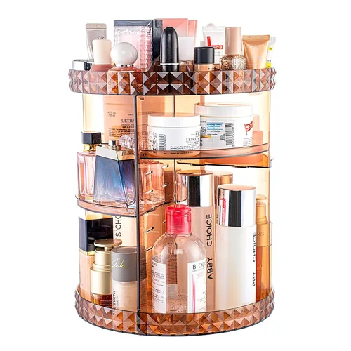 Miniatura 2 de V-HANVER Organizador de maquillaje giratorio de 360 grados Organizador de perfume Caja de exhibición de almacenamiento de cosméticos de gran Café