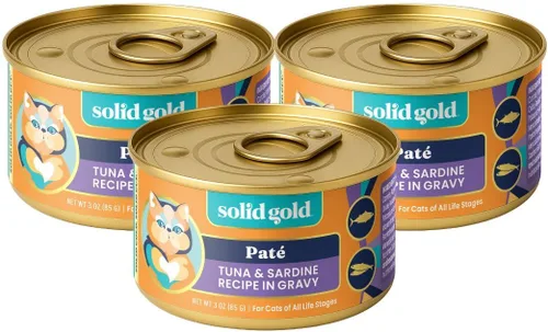 Miniatura 16 de Solid Gold comida húmeda para gatos desmenuzada con salsa - Alimento enlatado para gatos hecho con atún real y caballa - Sin granos de los Cinco