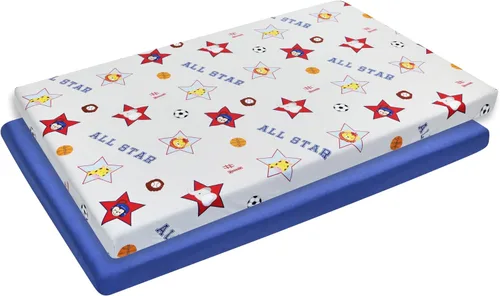 Miniatura 14 de Paquete de 2 sábanas de colchón n Play, 100% algodón percal, suaves, portátiles, para cuna, para niñas con búhos/corazones y diseño rosa sólido
