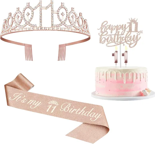 Miniatura 10 de Decoraciones de cumpleaños de 24 años para mujeres, incluyendo banda de cumpleaños, tiara/corona, velas numéricas y decoración de pastel, regalos