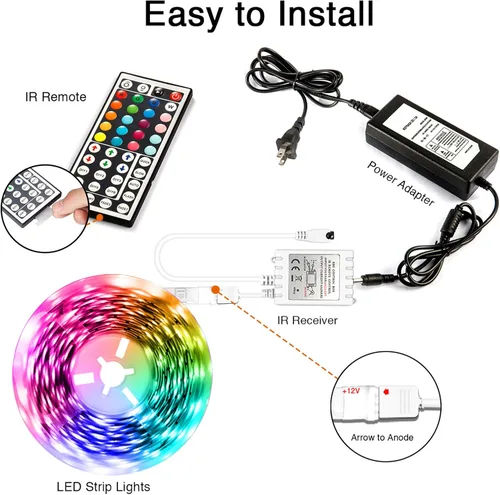 Miniatura 6 de Dalattin - Tira de luces LED para dormitorio de 25 pies, kit de tiras de luces LED RGB 5050 con cambio de color, control remoto de 44 teclas
