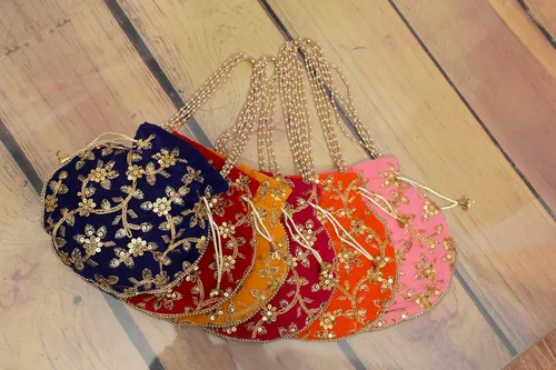 Miniatura 2 de India Gift Hub Indio hecho a mano de terciopelo bordado Potli bolso bolso bolsa con cordón, Multi