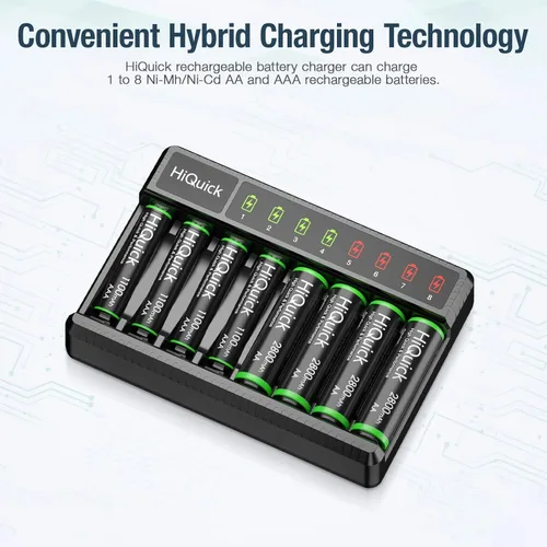 Miniatura 5 de HiQuick - Baterías AA recargables con cargador, 2800 mAh de alta capacidad, doble A, 8 unidades con cargador de batería inteligente AA AAA de 8