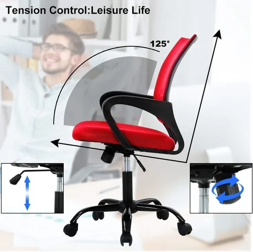 Miniatura 3 de Silla de oficina ergonómica, silla de escritorio de malla con respaldo medio con soporte lumbar y reposabrazos, transpirable, sillas ejecutivas