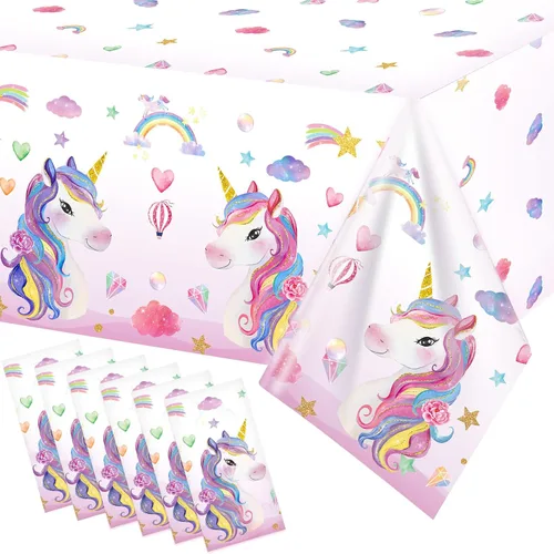 Miniatura 9 de Tiamon 1 mantel de unicornio desechable de unicornio, manteles rectangulares de plástico más grandes para baby shower, suministros de fiesta