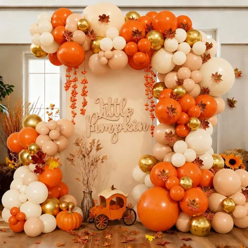 Miniatura 11 de Kit de guirnalda de arco de globos de otoño, globos de látex mate de terracota naranja quemado, arena, blanco, dorado, marrón, terracota