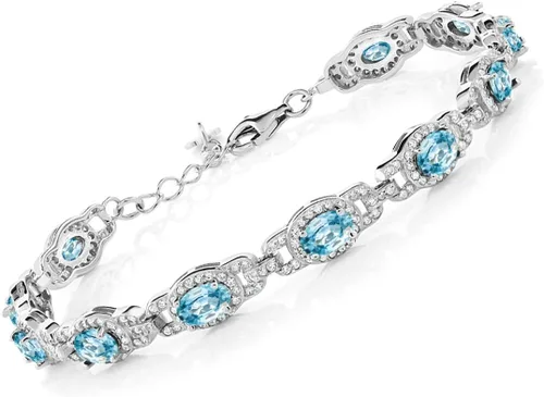 Miniatura 14 de Gem Stone King 7-14 Cttw Oval Gemstone Birthstone Tennis Bracelet For Women 925 Sterling Silver Oval 6X4MM 7 Inch With 1 Inch Extender Fine
