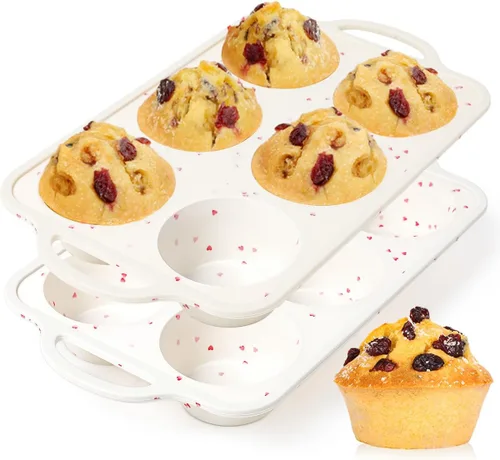 Miniatura 27 de CAKETIME Molde para mini muffins, molde para mini cupcakes con marco reforzado de metal, moldes para muffins de silicona antiadherentes con asa