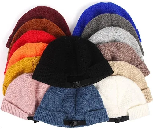 Miniatura 3 de Sombreros sin ala para hombre, gorro Docker, gorro de calavera, unisex, cálido, para invierno, ajustable, hebilla de cuero