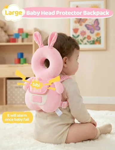 Miniatura 2 de JunNeng Mochila protectora de cabeza de bebé con chirriador, cojín de protección de seguridad para la cabeza del niño, conejo rosa Conejito rosado