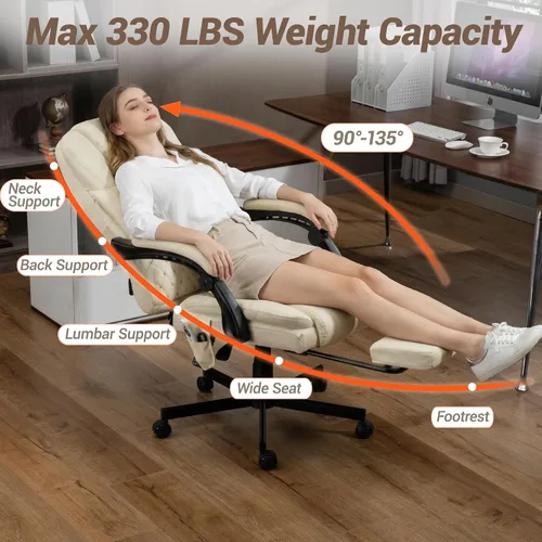 Miniatura 8 de Silla de oficina de masaje con reposapiés, 6 puntos de vibración y Heaing, silla ejecutiva ergonómica de escritorio para oficina en casa