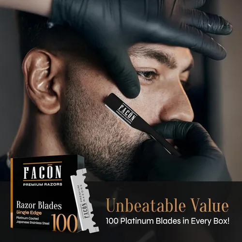 Miniatura 5 de Facón Navajas rectas para hombres - Kit de navaja de barbero profesional de borde recto con 100 cuchillas, afeitadora de acero inoxidable de madera