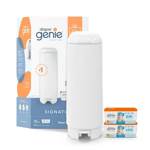 Diaper Genie Juego de regalo exclusivo | Incluye recarga fácil de rollo con 48 bolsas | Capacidad para hasta 2256 pañales para recién nacidos