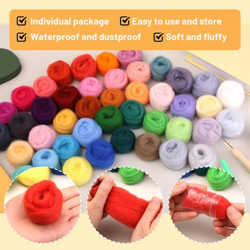 Miniatura 4 de SOCNITC Kits de fieltro de aguja de 45 colores para principiantes, suministros de fieltro de aguja con herramientas, kits de inicio de fieltro