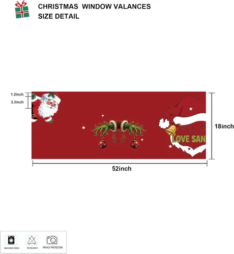 Miniatura 2 de Cenefas de cortina de cocina de Navidad, Navidad, invierno, cenefas pequeñas con bolsillo para barra, decoración de cortinas cortas de Navidad
