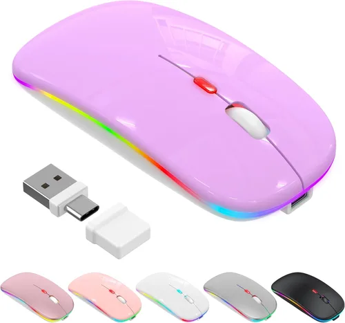 Miniatura 10 de Ratón LED Bluetooth inalámbrico para MacBook Air, Mac Pro, Laptop, iPad, ratón recargable silencioso con luz, ratón jiggle óptico de doble modo