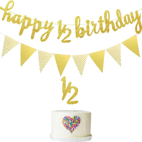 Miniatura 9 de Boao Juego de Decoraciones de Medio Cumpleaños Pre-Ensartadas de 6 Meses Pancarta de Feliz 1/2 Cumpleaños, Adorno para Pastel de Medio Año