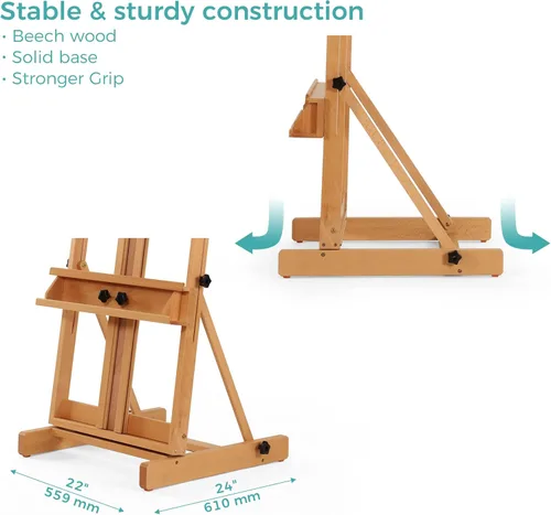 Miniatura 3 de VISWIN Caballete grande con marco en H para pintar de 53 a 91 pulgadas de alto, soporte ajustable de madera de haya maciza resistente con bandeja