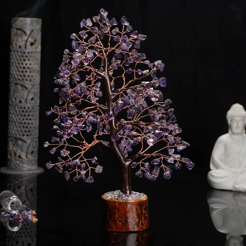 Miniatura 5 de Crocon - Árbol del dinero con piedras preciosas de amatista, figura del feng shui; bonsái balance de chakras, buena suerte, reiki, curación