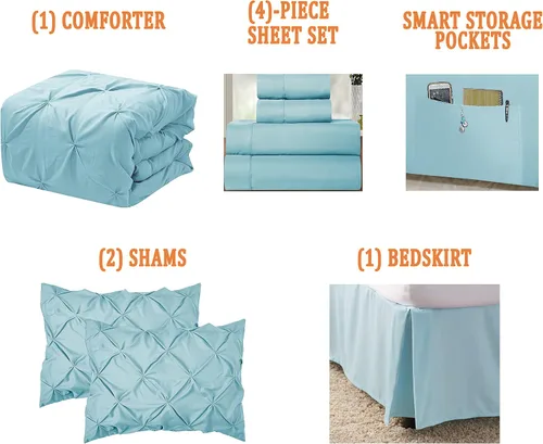 Miniatura 4 de Elegant Comfort Juego de edredón plisado de 8 piezas, juego suave y sedoso que incluye juego de sábanas con bolsillos de almacenamiento, edredón
