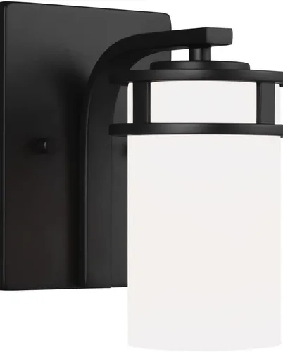 Miniatura 4 de Generation Lighting 4121601-962 Robie - Lámpara de pared cilíndrica de vidrio blanco y grabado, 1 luz de 75 vatios, 8 pulgadas de alto x 5 pulgadas