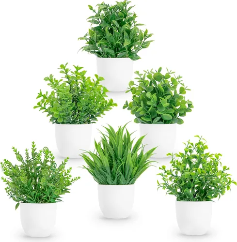 Miracliy Paquete de 6 mini plantas falsas de eucalipto artificiales para el hogar, oficina, granja, baño, decoración de estantes para interiores
