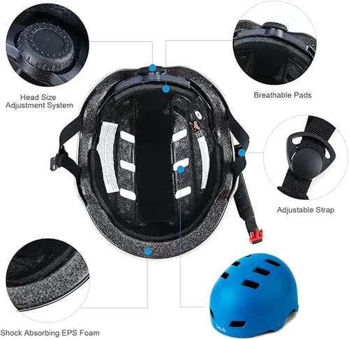 Miniatura 4 de Casco de bicicleta en 3 tallas para adolescentes, niños, jóvenes, adultos, Bavilk Casco de monopatín ajustable multideporte para bicicleta, Azul mate