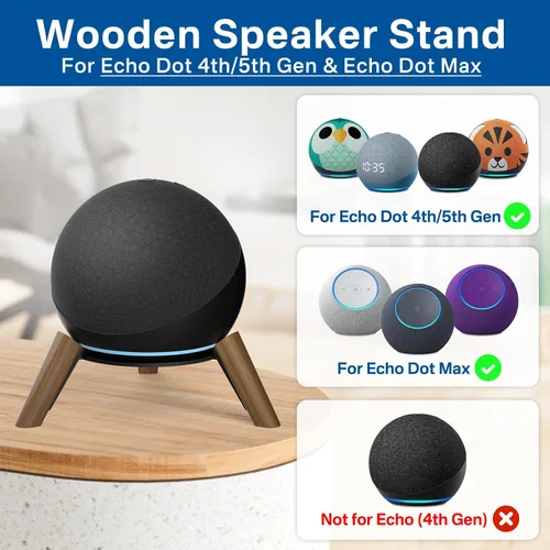 Miniatura 2 de Soporte de escritorio de madera para Echo Dot de 4ª y 5ª generación y soporte para Echo Dot Max para un mejor sonido, soporte de altavoz de trípode