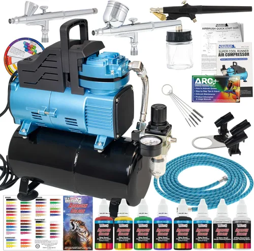 Master Airbrush Cool Runner - Compresor de aire de doble ventilador con tanque de almacenamiento - Kit de sistema de aerografía profesional con 3