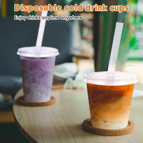 Miniatura 5 de Ziliny 25 juegos de vasos de plástico transparente con tapas, pajitas y pegatinas, vasos desechables de PET engrosado para café helado, té
