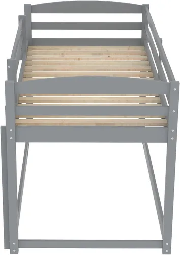 Miniatura 8 de Harper & Bright Designs Litera baja individual sobre individual, marco de cama individual de madera con escalera y barandillas, literas bajas
