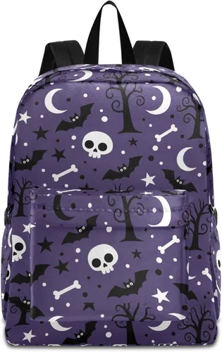 Miniatura 18 de MNSRUU Mochila para estudiantes para la escuela, Halloween, mochila luminosa de murciélagos para laptop, mochila estética para niñas, niños, mochila