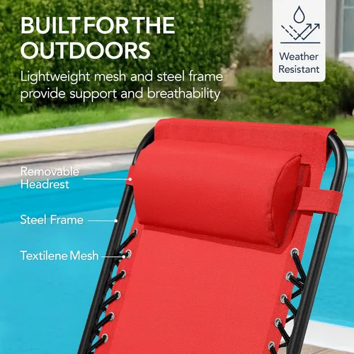 Miniatura 7 de Best Choice Products Silla mecedora plegable para exteriores, Silla de gravedad cero, Silla balancín para patio con reposacabezas, color rojo carmesí