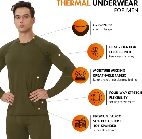 Miniatura 2 de CL convallaria Ropa interior térmica para hombre, ropa interior larga con forro polar, capa base para clima frío, XS-4XL