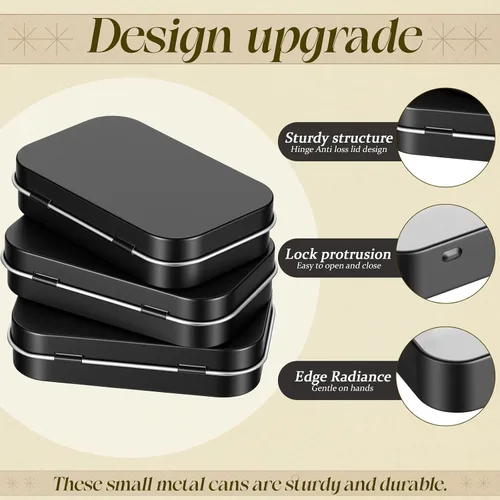 Miniatura 4 de Hotop Paquete de 3 recipientes rectangulares de metal de 3.75 x 2.45 x 0.8 pulgadas, recipientes con tapas, mini caja pequeña portátil para el Negro