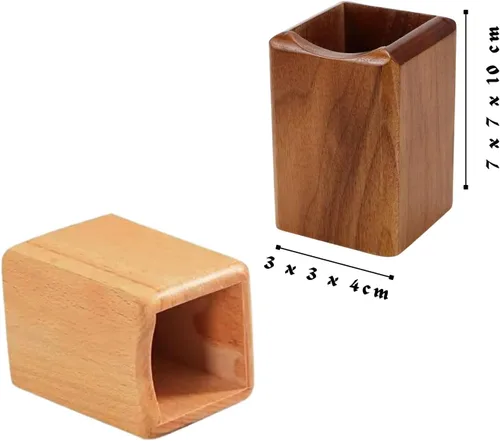 Miniatura 2 de Paquete de 2 Soportes de Madera para Bolígrafos y Lápices Multiusos de Madera Natural Vaso para Lápices Organizador de Escritorio Caja