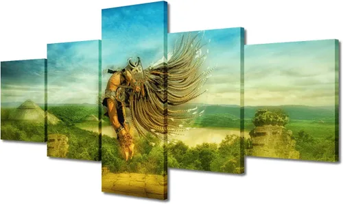 Miniatura 38 de Arte de pared con varios paneles, calendario maya, imágenes de piedra del sol, pinturas de civilización azteca sobre lienzo, sala de estar