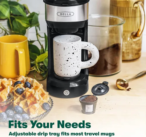 Miniatura 3 de Máquina de café BELLA de doble preparación para una sola porción, prepara tanto Kcup como café molido, capacidad grande de 14 onzas, fácil de un