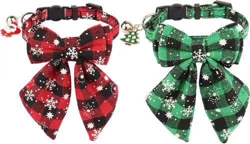 Miniatura 8 de ADOGGYGO Collares Navideños para Gatos de Liberación Rápida con Lazo Elegante, Paquete de 2 Collares de Gatito Navideños a Cuadros Rojos y Verdes