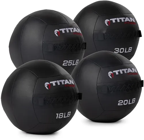 Miniatura 11 de Titan Fitness LB Soft Shell - Bola de pared medicinal con laminado de policompuesto y textura cruzada, agarre antideslizante para lanzar, fuerza